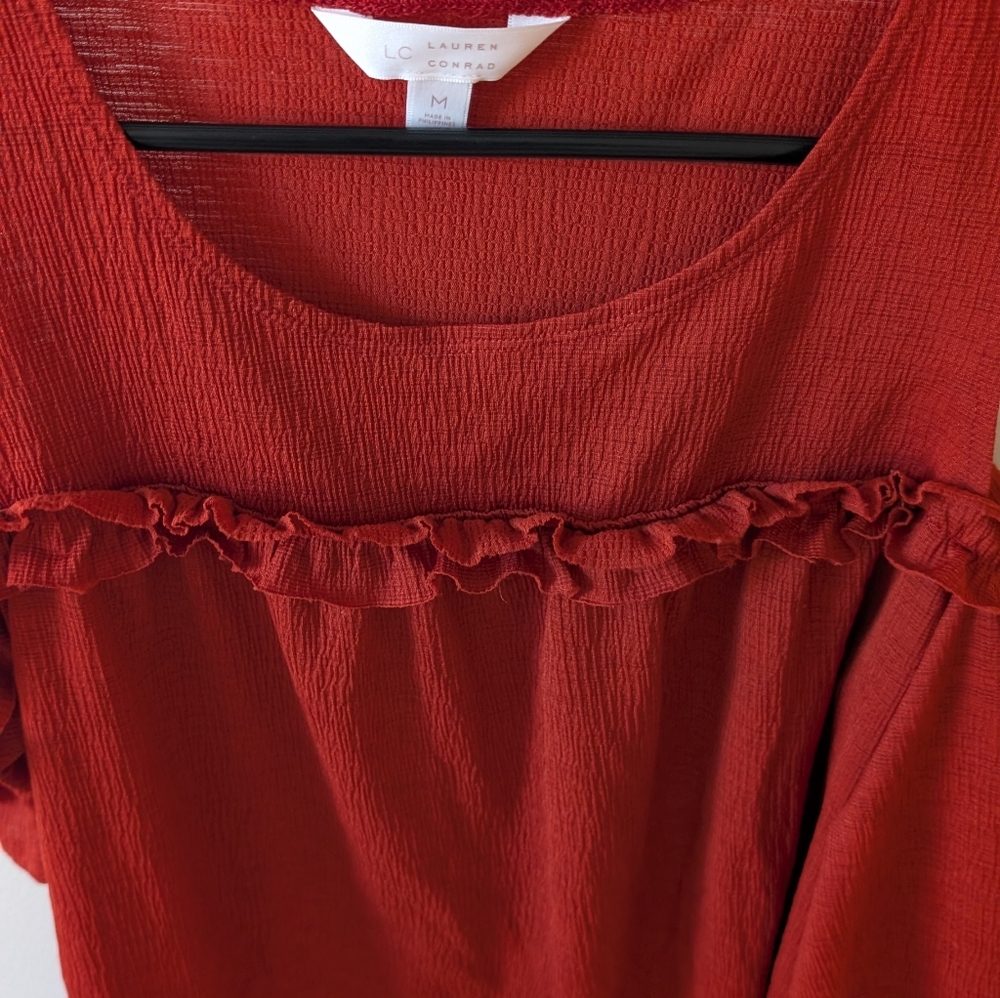 Lauren Conrad cold shoulder sheer blouse. Size medium. Burnt orange color - Picture 2 of 10
